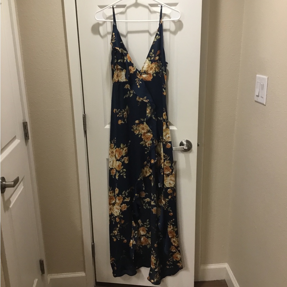 American Threads Navy and Mustard Floral Maxi Dress